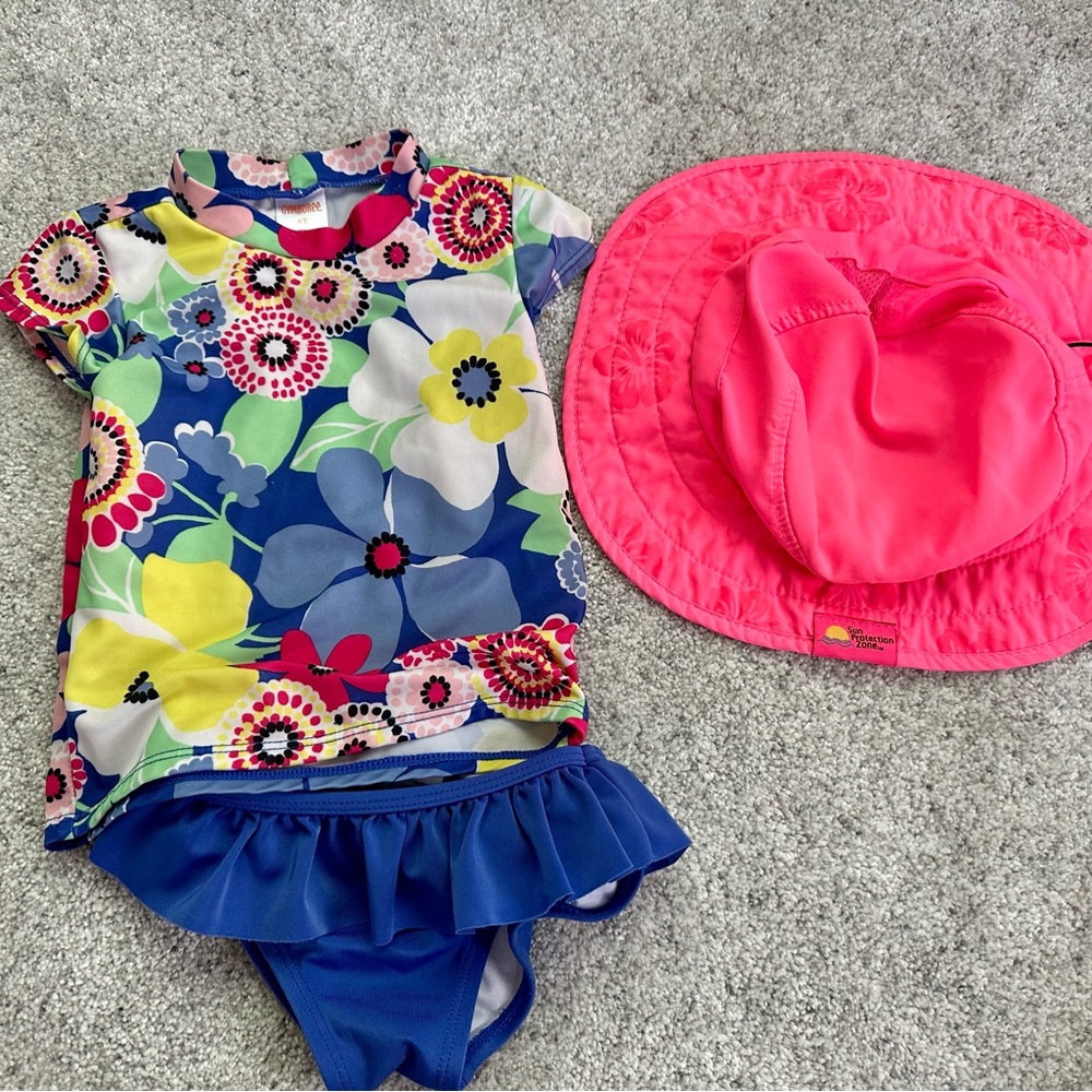 Gymboree Blue and Pink Rashguard Swim Set